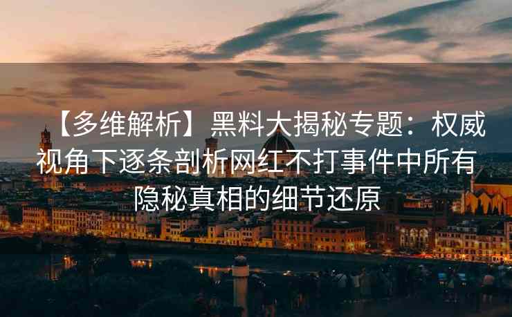 【多维解析】黑料大揭秘专题：权威视角下逐条剖析网红不打事件中所有隐秘真相的细节还原